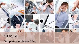  Presentation with four seasons in collage - PPT layouts featuring collage of four businesswomen sitting background and a coral colored foreground