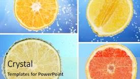  Presentation with fruit water - Presentation having collage of fruit in water with bubbles on blue background background and a blonde colored foreground