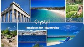  Presentation with ancient greece - Audience pleasing PPT theme consisting of collage of greece travel images backdrop and a teal colored foreground
