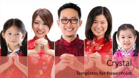 Presentation with people collage - PPT layouts consisting of collage of group chinese people background and a coral colored foreground
