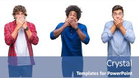  Presentation with african american men - Beautiful slide deck featuring collage of group of african american and hispanic men over isolated background shocked covering mouth with hands for mistake secret concept backdrop and a ocean colored foreground