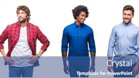  Presentation with african american men - Audience pleasing presentation theme consisting of collage of group of african american and hispanic men over isolated background looking away to side with smile on face natural expression laughing confident backdrop and a ocean colored foreground
