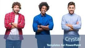  Presentation with african american men - PPT layouts with collage of group of african american and hispanic men over isolated background happy face smiling with crossed arms looking at the camera positive person background and a ocean colored foreground