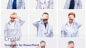  Presentation with blind people - Presentation theme enhanced with collage of group of doctor people wearing stethoscope over isolated background smiling and laughing with hand on face covering eyes for surprise blind concept background and a sky blue colored foreground