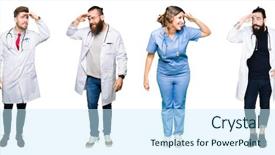  Presentation with successful group of surgeons - Slide set featuring collage of group of doctors background and a  colored foreground