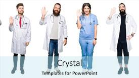  Presentation with successful group of surgeons - Theme enhanced with collage of group of doctors background and a light blue colored foreground