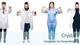  Presentation with people collage - Beautiful slides featuring collage of group of doctors backdrop and a cool aqua colored foreground