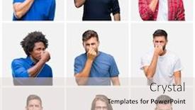  Presentation with bad breath - Cool new slides with collage of group of men over white isolated background smelling something stinky and disgusting intolerable smell holding breath with fingers on nose bad smells concept backdrop and a lemonade colored foreground