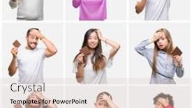  Presentation with angry people - Slides having collage of group of people eating chocolate over isolated background stressed with hand on head shocked with shame and surprise face angry and frustrated fear and upset for mistake background and a lemonade colored foreground