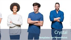  Presentation with people collage - Presentation design with collage of group of people background and a  colored foreground