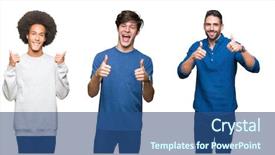  Presentation with 3d white people pushing - Colorful slide set enhanced with collage of group of people backdrop and a  colored foreground