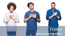  Presentation with people collage - Amazing slide set having collage of group of people backdrop and a ocean colored foreground