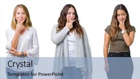  Presentation with three - Colorful slide deck enhanced with collage of group of three backdrop and a  colored foreground