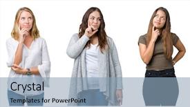  Presentation with three - Colorful slide deck enhanced with collage of group of three backdrop and a  colored foreground