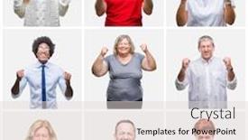  Presentation with people collage - Slides consisting of collage of group of young middle age and senior people over isolated background excited for success with arms raised celebrating victory smiling winner concept background and a lemonade colored foreground
