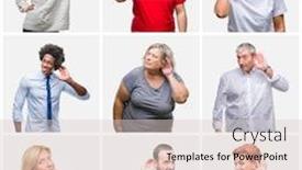  Presentation with people collage - Presentation design having ear listening an hearing background and a lemonade colored foreground