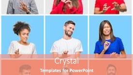 Presentation with people collage - PPT theme featuring collage of group of young people over colorful isolated background disgusted expression displeased and fearful doing disgust face because aversion reaction with hands raised annoying concept background and a coral colored foreground