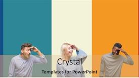  Presentation with young happy people smiling - Cool new presentation theme with collage of group of young backdrop and a  colored foreground