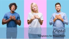  Presentation with casual young people - Colorful slides enhanced with collage of group of young backdrop and a light blue colored foreground