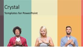  Presentation with collage of diversity people - Slide deck featuring collage of group of young background and a mint green colored foreground