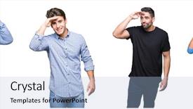  Presentation with young happy people smiling - Amazing slide set having collage of group of young backdrop and a light blue colored foreground