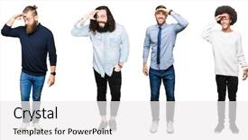  Presentation with virile young men - Presentation design featuring collage of group of young background and a  colored foreground