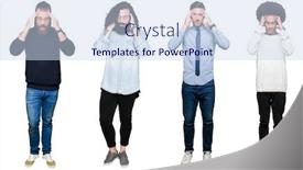  Presentation with stress men - Colorful presentation theme enhanced with collage of group of young men over white isolated background with hand on head for pain in head because stress suffering migraine backdrop and a sky blue colored foreground