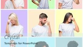  Presentation with stress men - Amazing PPT layouts having collage of group people women and men over colorful isolated background tired rubbing nose and eyes feeling fatigue and headache stress and frustration concept backdrop and a cool aqua colored foreground