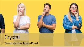  Presentation with people collage - Audience pleasing PPT theme consisting of collage of group people women backdrop and a yellow colored foreground