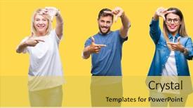  Presentation with women making - Cool new presentation theme with collage of group people women backdrop and a yellow colored foreground