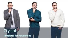  Presentation with collage - Presentation theme enhanced with collage of handsome business man background and a  colored foreground