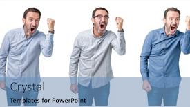  Presentation with collage - Amazing theme having collage of handsome senior business man over white isolated background angry and mad raising fist frustrated and furious while shouting with anger rage and aggressive concept backdrop and a teal colored foreground