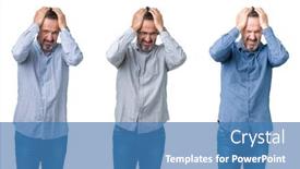  Presentation with collage - Audience pleasing PPT theme consisting of collage of handsome senior business man over white isolated background suffering from headache desperate and stressed because pain and migraine hands on head backdrop and a teal colored foreground