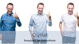  Presentation with collage - PPT theme enhanced with collage of handsome senior hoary man standing over isolated background doing happy thumbs up gesture with hand approving expression looking at the camera with showing success background and a light blue colored foreground