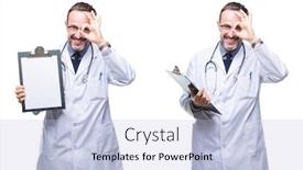  Presentation with eye doctor - PPT layouts enhanced with collage of handsome senior hoary doctor man holding clipboard over isolated background with happy face smiling doing ok sign with hand on eye looking through fingers background and a light blue colored foreground