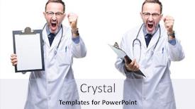  Presentation with collage - Amazing slide deck having collage of handsome senior hoary doctor man holding clipboard over isolated background annoyed and frustrated shouting with anger crazy and yelling with raised hand anger concept backdrop and a light blue colored foreground