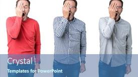  Presentation with face pain - PPT theme consisting of collage of handsome senior man over white isolated background yawning tired covering half face eye and mouth with hand face hurts in pain background and a ocean colored foreground