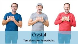  Presentation with man head in hands - Audience pleasing PPT theme consisting of collage of handsome senior man backdrop and a light blue colored foreground