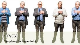  Presentation with man head in hands - Audience pleasing slide set consisting of collage of handsome senior man backdrop and a soft green colored foreground