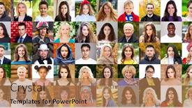  Presentation with people collage - Beautiful PPT theme featuring collage-of-happy-beautiful-people backdrop and a coral colored foreground