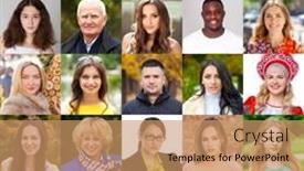  Presentation with people collage - Colorful slide deck enhanced with collage-of-happy-beautiful-people backdrop and a coral colored foreground