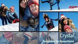  Presentation with winter family - Presentation design featuring collage of happy couple background and a ocean colored foreground