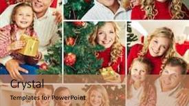 Presentation with family day - Presentation theme consisting of collage of happy family looking at camera on christmas day background and a coral colored foreground