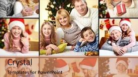  Presentation with members - Cool new presentation theme with collage of happy family members backdrop and a coral colored foreground