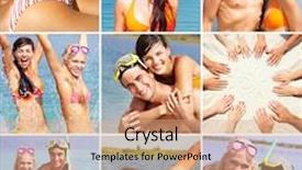  Presentation with happy trails - PPT theme having collage of happy friends spending background and a coral colored foreground