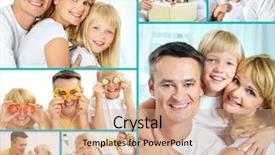  Presentation with children parents - Amazing slide deck having collage of happy parents backdrop and a coral colored foreground