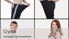  Presentation with people collage - Theme enhanced with collage of happy people holding oversized pants background and a soft green colored foreground