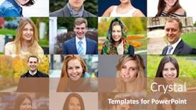  Presentation with old people - Beautiful presentation theme featuring collage of happy young people at least 18 years old backdrop and a coral colored foreground