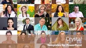  Presentation with people collage - Presentation theme with collage of happy young people at least 18 years old background and a coral colored foreground