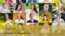  Presentation with old people - Colorful presentation enhanced with collage of happy young people at least 18 years old backdrop and a yellow colored foreground